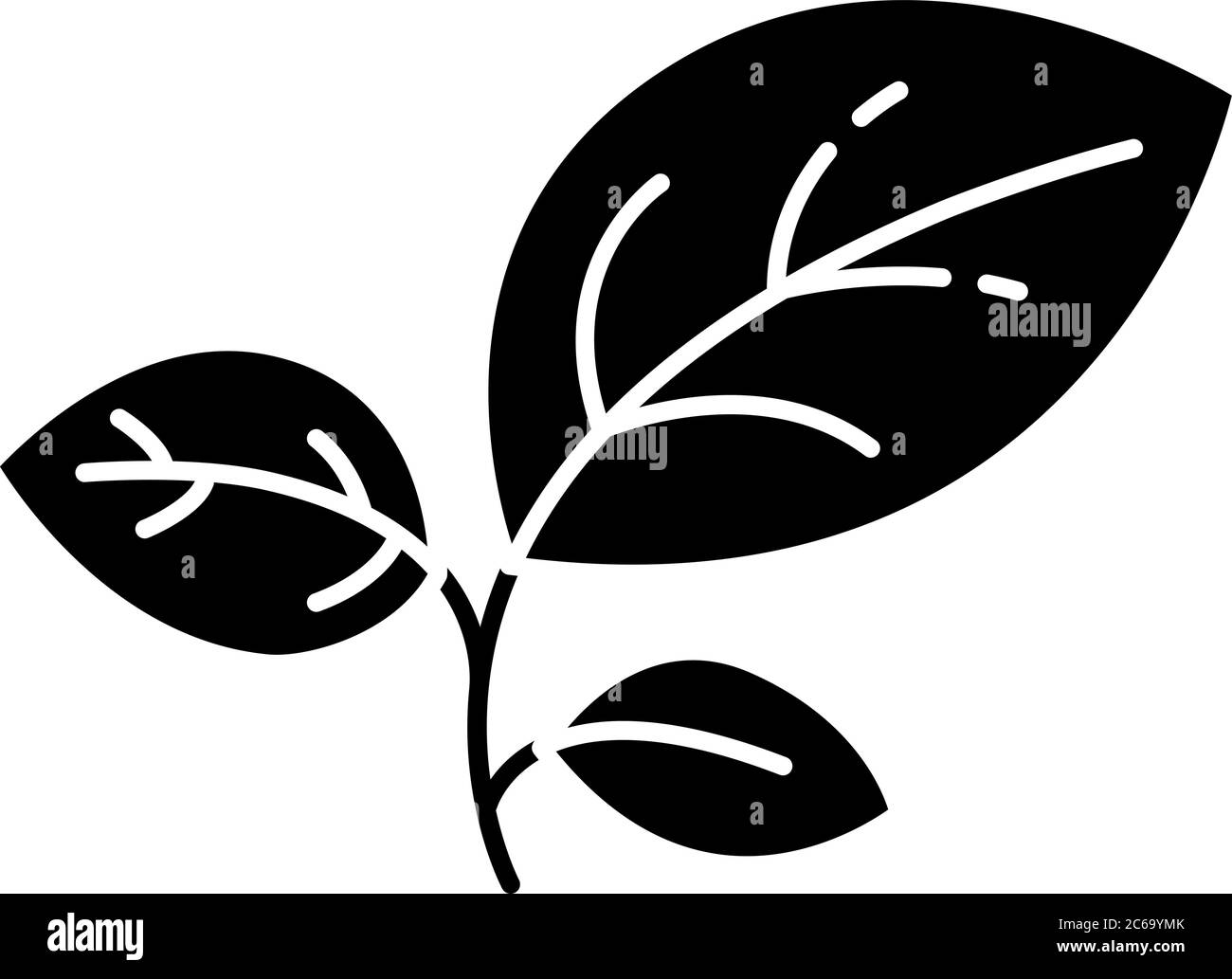 Icône de glyphe noir sprint. Croissance des feuilles. Semis et culture. Feuillage pour le jardinage. Verdure de conservation. Tige jeune. Symbole de silhouette sur le blanc Illustration de Vecteur
