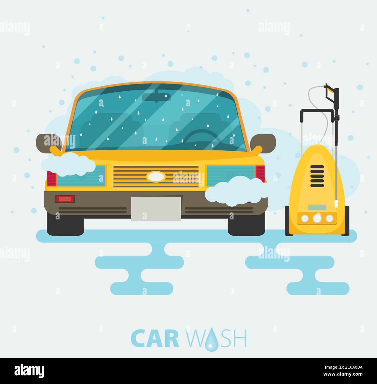 Bandeau de toile de lavage de voiture de style plat. Illustration vectorielle avec voiture, outil pour lavage de voiture à main. Illustration de Vecteur
