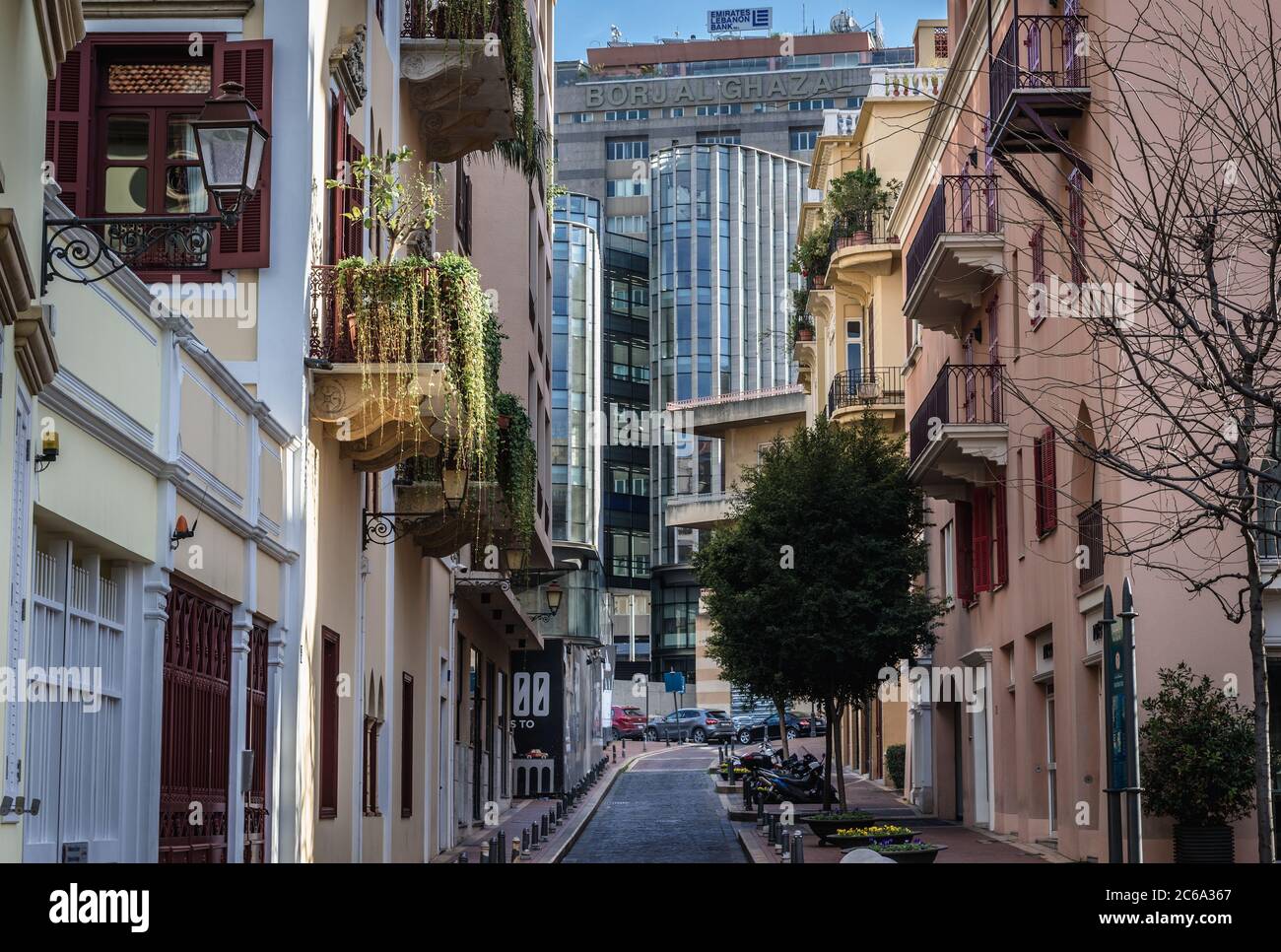 Saifi Village quartier résidentiel haut de gamme situé à Beyrouth, Liban, vue sur le bâtiment de la banque Borj Al Ghazal Banque D'Images