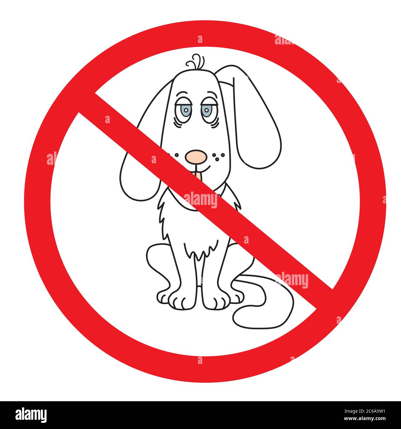 Panneau d'interdiction pour chiens. Chien mignon avec les yeux bleus et un avant-lock. Panneau interdiction chien interdit. Illustration vectorielle Illustration de Vecteur