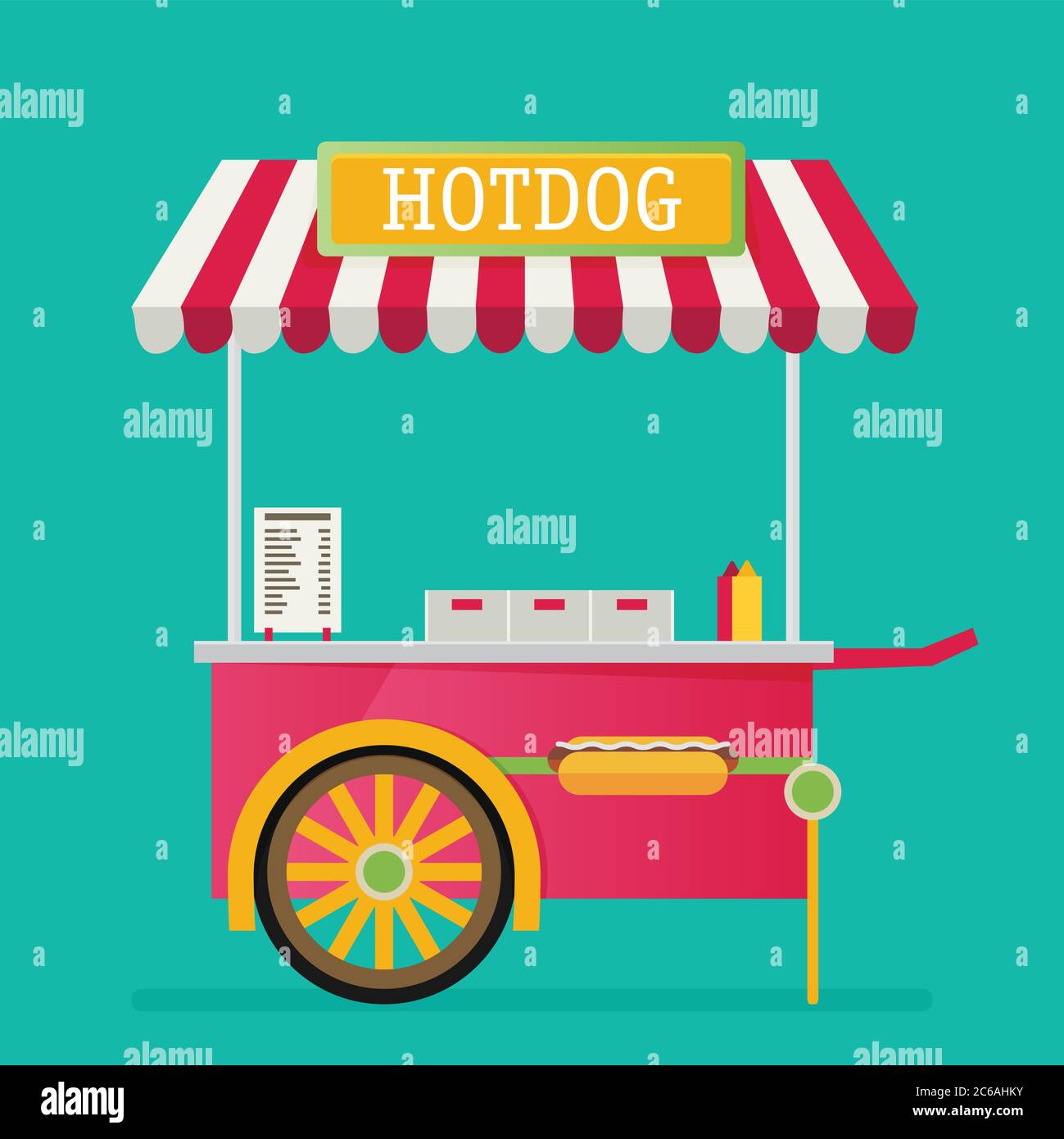 Hot dog, chariot de rue. Vecteur. Illustration de Vecteur