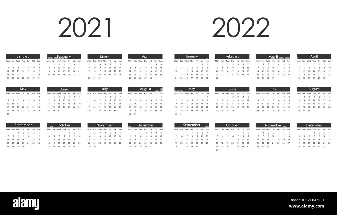 Calendrier 2021, 2022, la semaine commence le lundi. Illustration vectorielle, conception plate. Illustration de Vecteur