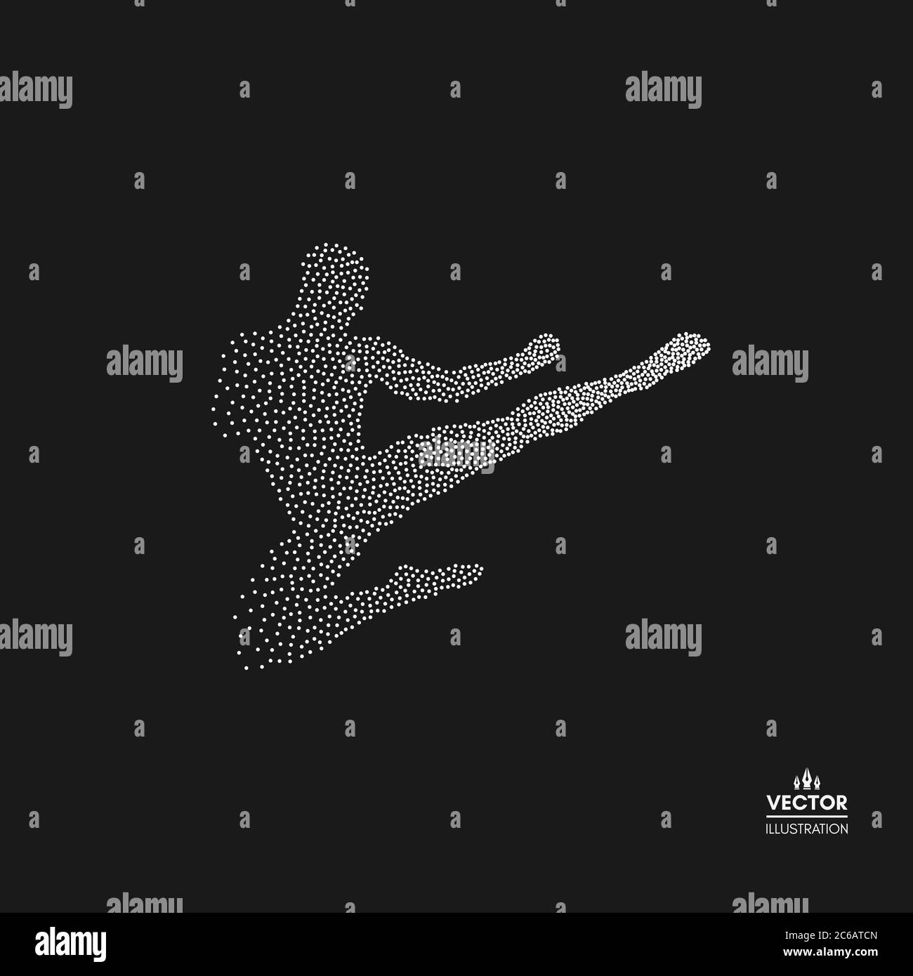 Kickbox fighter prépare à exécuter un coup de pied. Silhouette d'un homme de combat. Silhouette en pointillé de personne. Vector illustration. Illustration de Vecteur