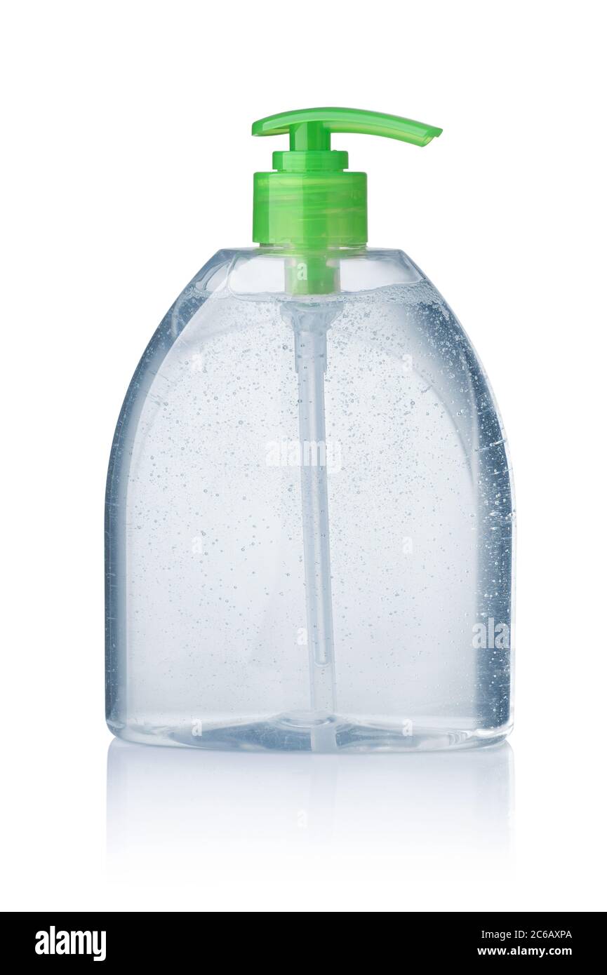Vue avant du flacon de gel désinfectant pour les mains isolé sur blanc Banque D'Images