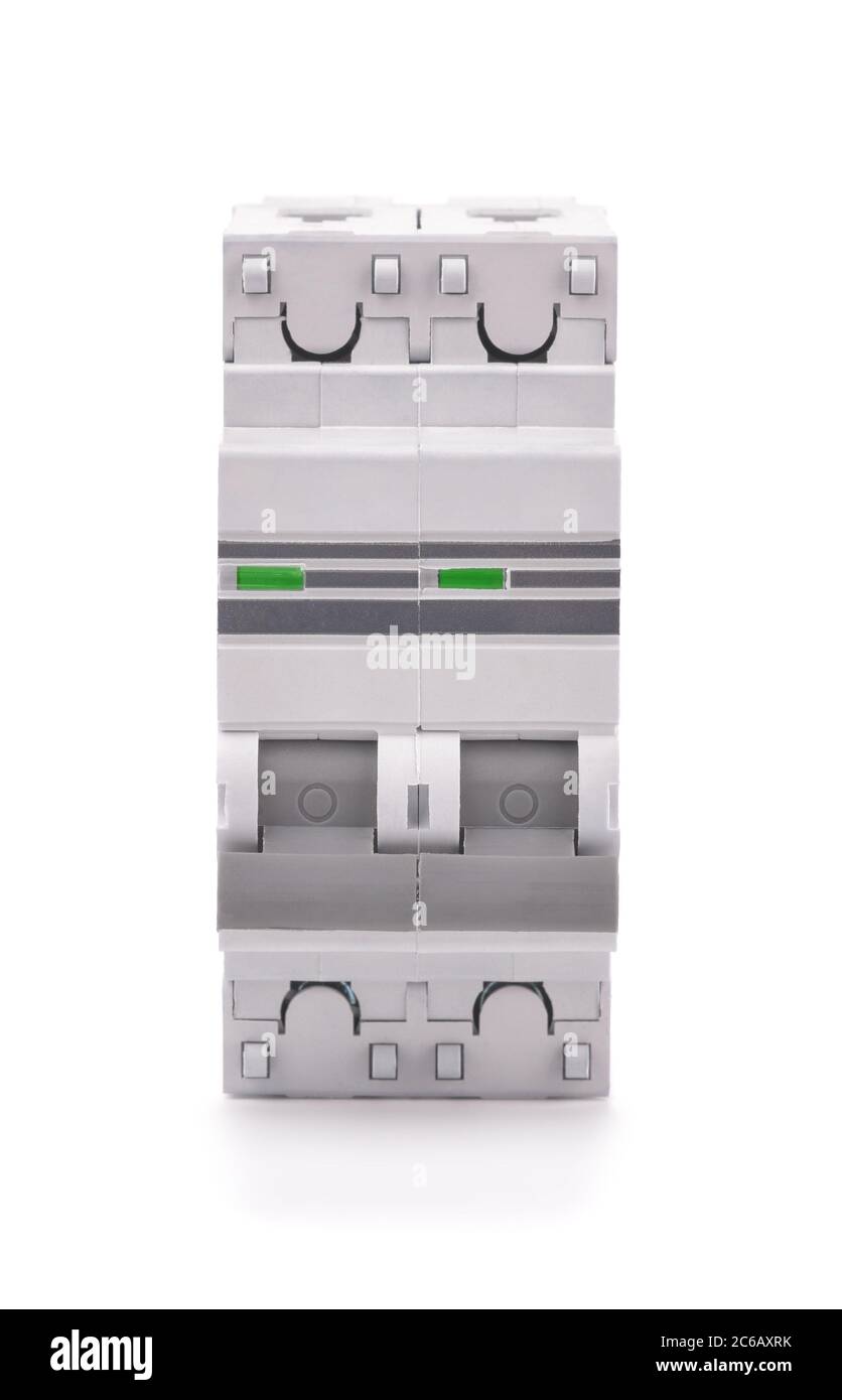 Vue avant du disjoncteur automatique isolé sur blanc Banque D'Images