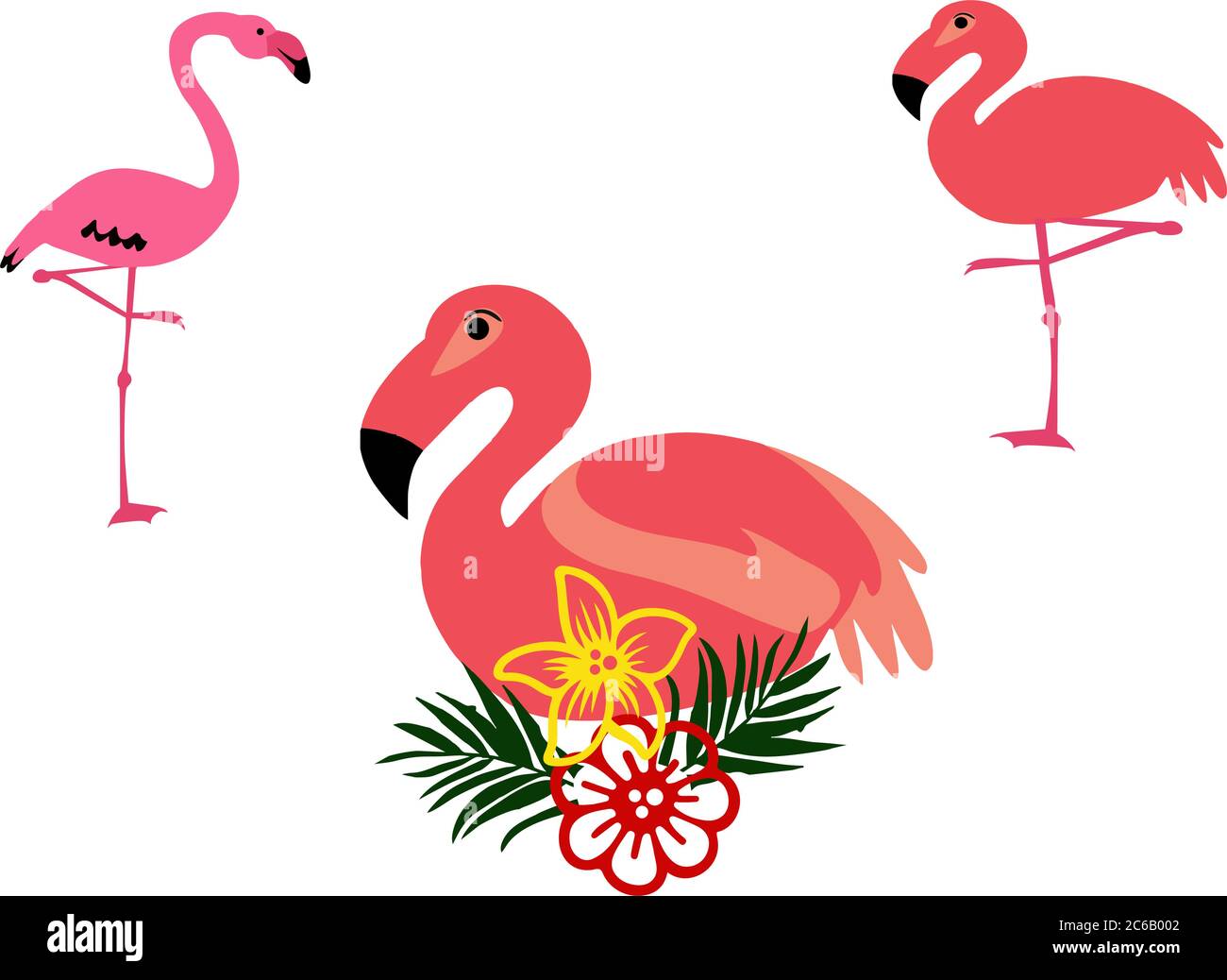 Fleurs tropicales et flamants roses pour le motif poster, carte et t-shirt de l'été. VECTEUR Illustration de Vecteur