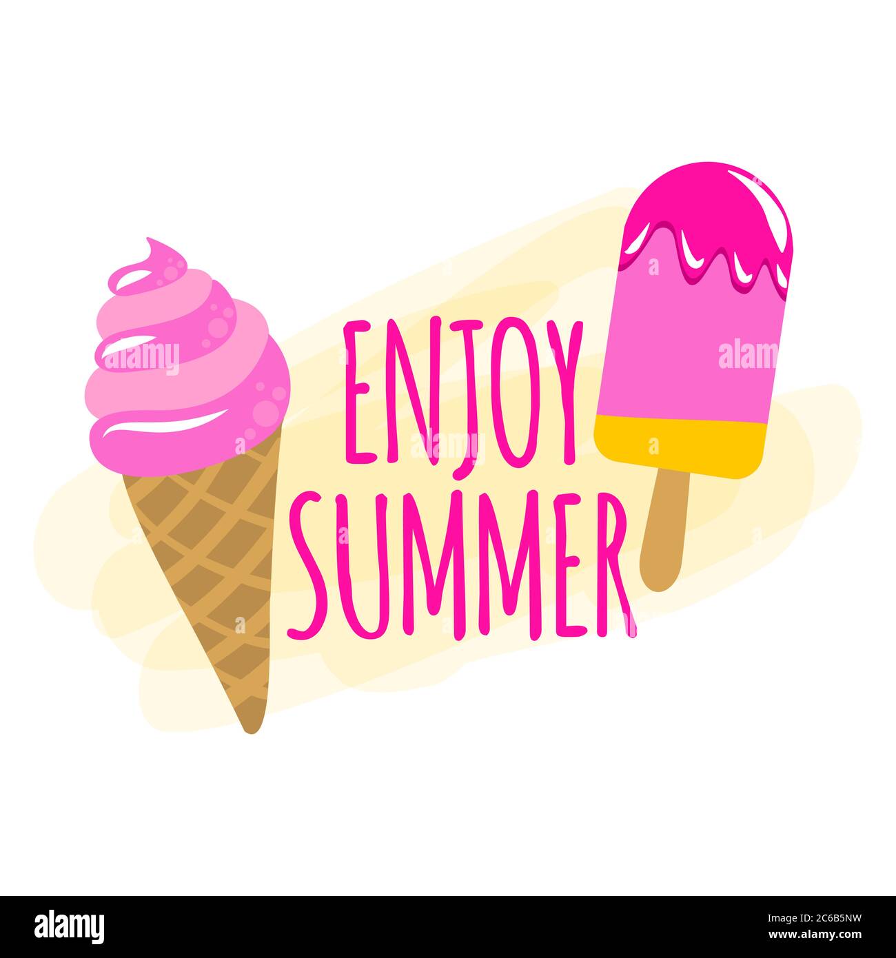 Profitez De L Ete Cone De Glace Fraise Sur Fond Blanc Avec Une Belle Citation Mignonne De Glace Tiree A La Main Dans La Main De Femme Des Bouees Amusantes Pour La