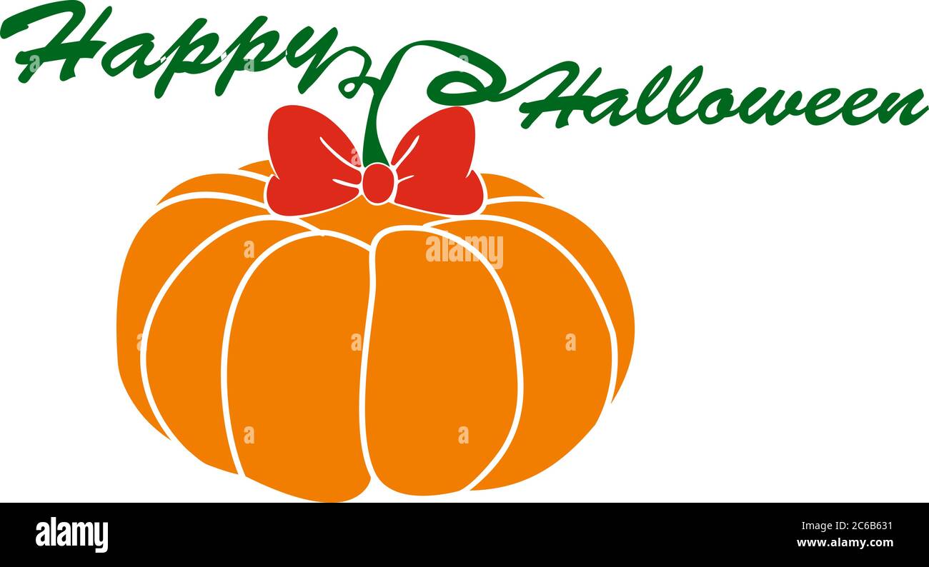 Citrouille d'Halloween avec texte joyeux d'Halloween, noeud papillon orné sur fond gris. VECTEUR Illustration de Vecteur