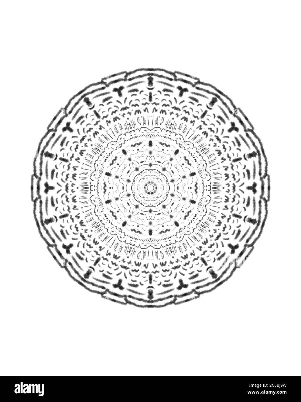 Une simple illustration géométrique noire de mandala sur fond blanc Banque D'Images