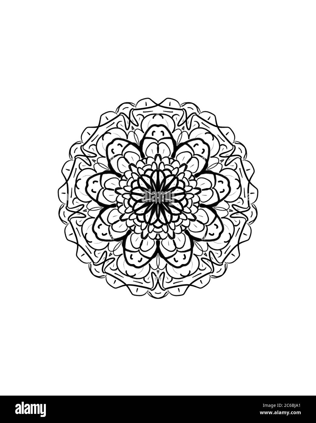 Une simple illustration géométrique noire de mandala sur fond blanc Banque D'Images