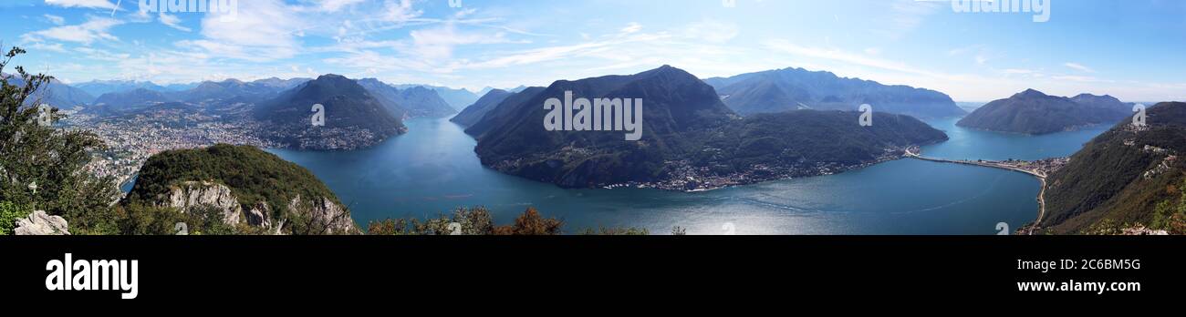 Vue panoramique sur le lac de Lugano. Suisse Banque D'Images