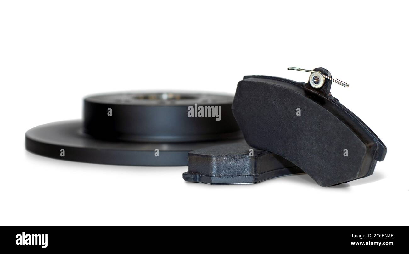 Plaquettes de frein et disque de frein, deux plaquettes de frein et un nouveau disque de frein flou pour la voiture Banque D'Images