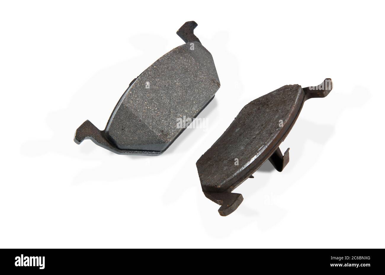 Plaquettes de frein neuves et anciennes, plaquettes de frein, une nouvelle et une ancienne plaquette de frein pour voiture Banque D'Images