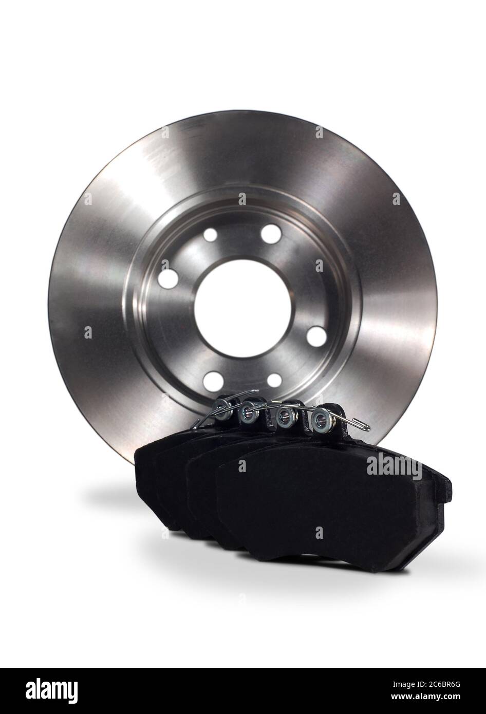 Plaquettes et disque de frein, quatre plaquettes de frein et un nouveau disque de frein pour la voiture Banque D'Images