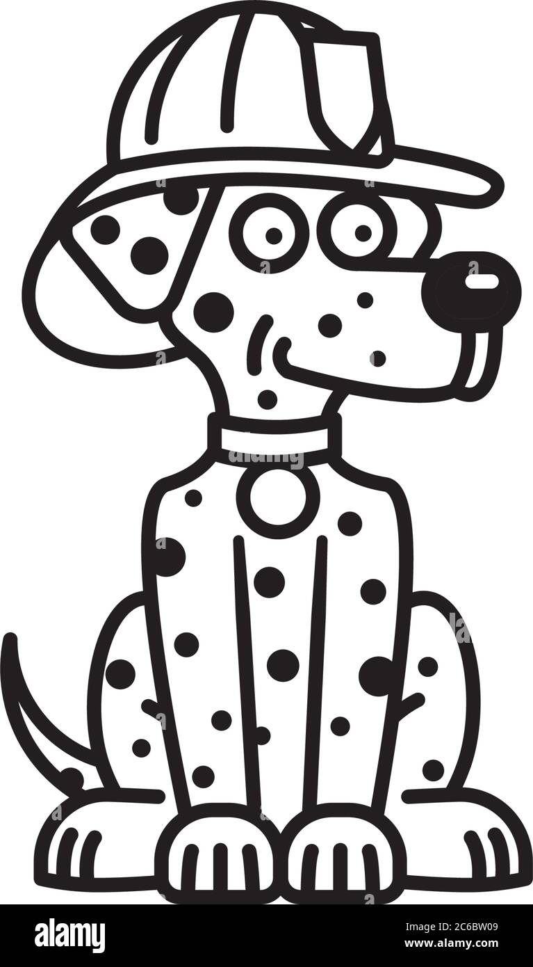 Icône de ligne vectorielle de personnage de dessin animé de chien dalmatian de Firehouse Illustration de Vecteur