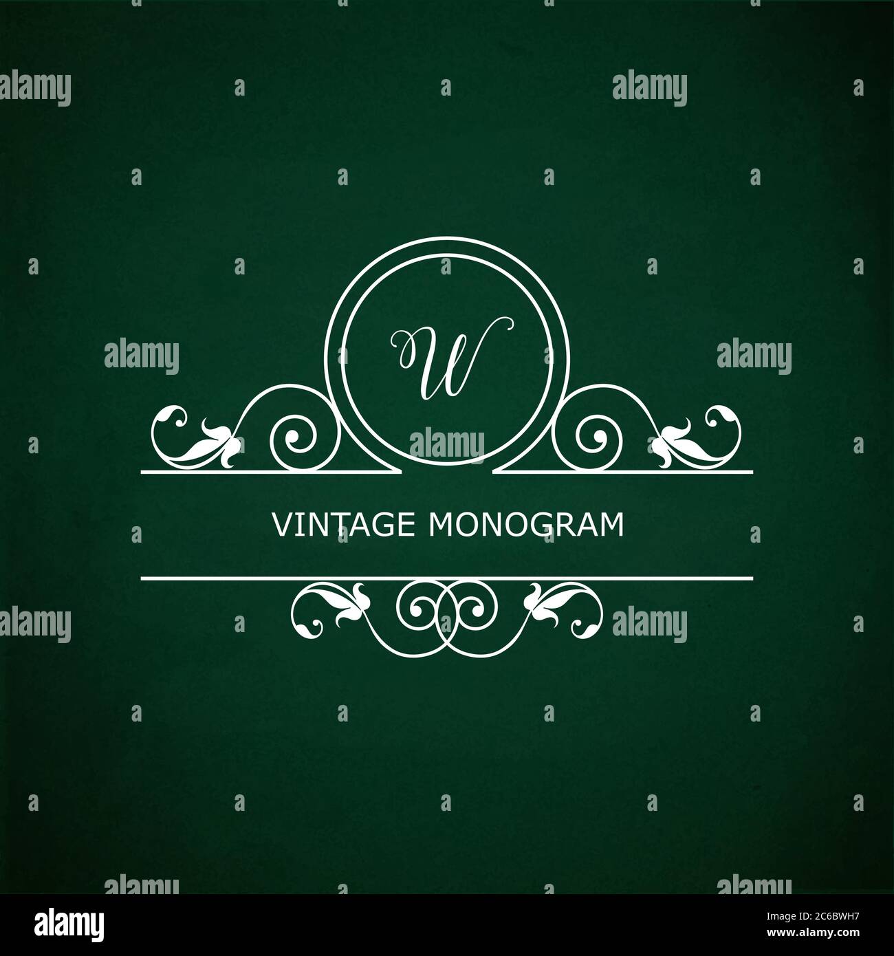 Monogramme de la lettre W, de style rétro floral sur fond de tableau noir vert. Format vectoriel EPS10 Illustration de Vecteur