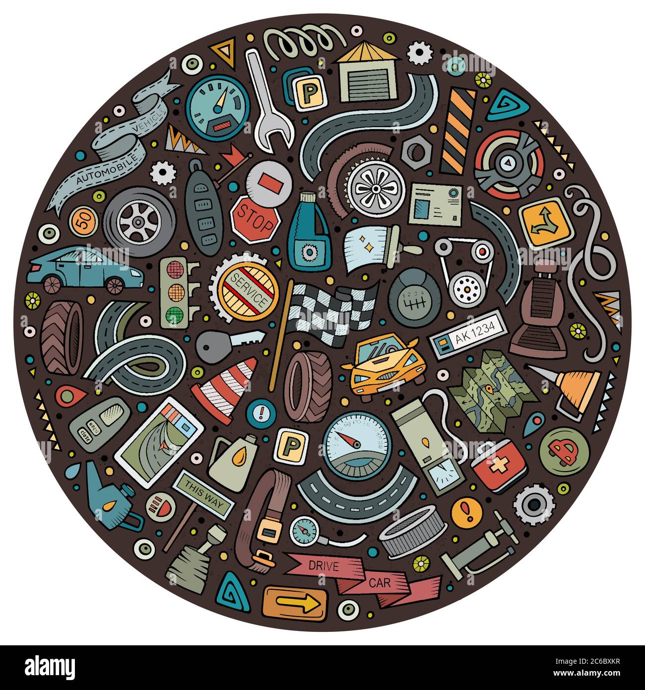 Ensemble vectoriel d'objets de dessin animé automobile Illustration de Vecteur