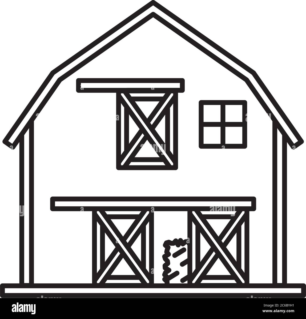 Icône de ligne vectorielle de grange américaine traditionnelle. Symbole de contour de bâtiment agricole. Illustration de Vecteur