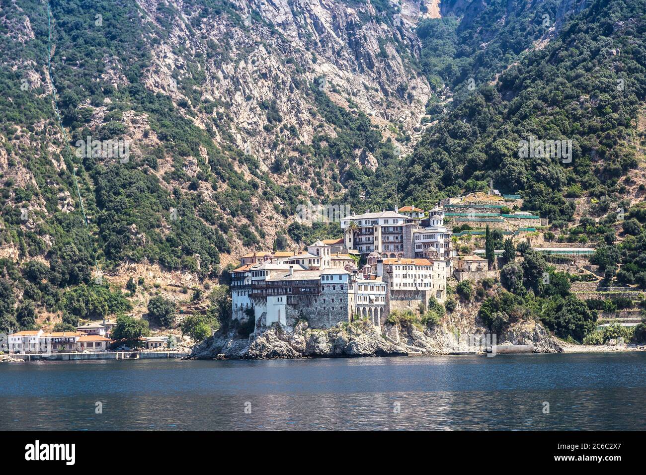 Monastère de Dionisiou sur le Mont Athos en Grèce en été Banque D'Images