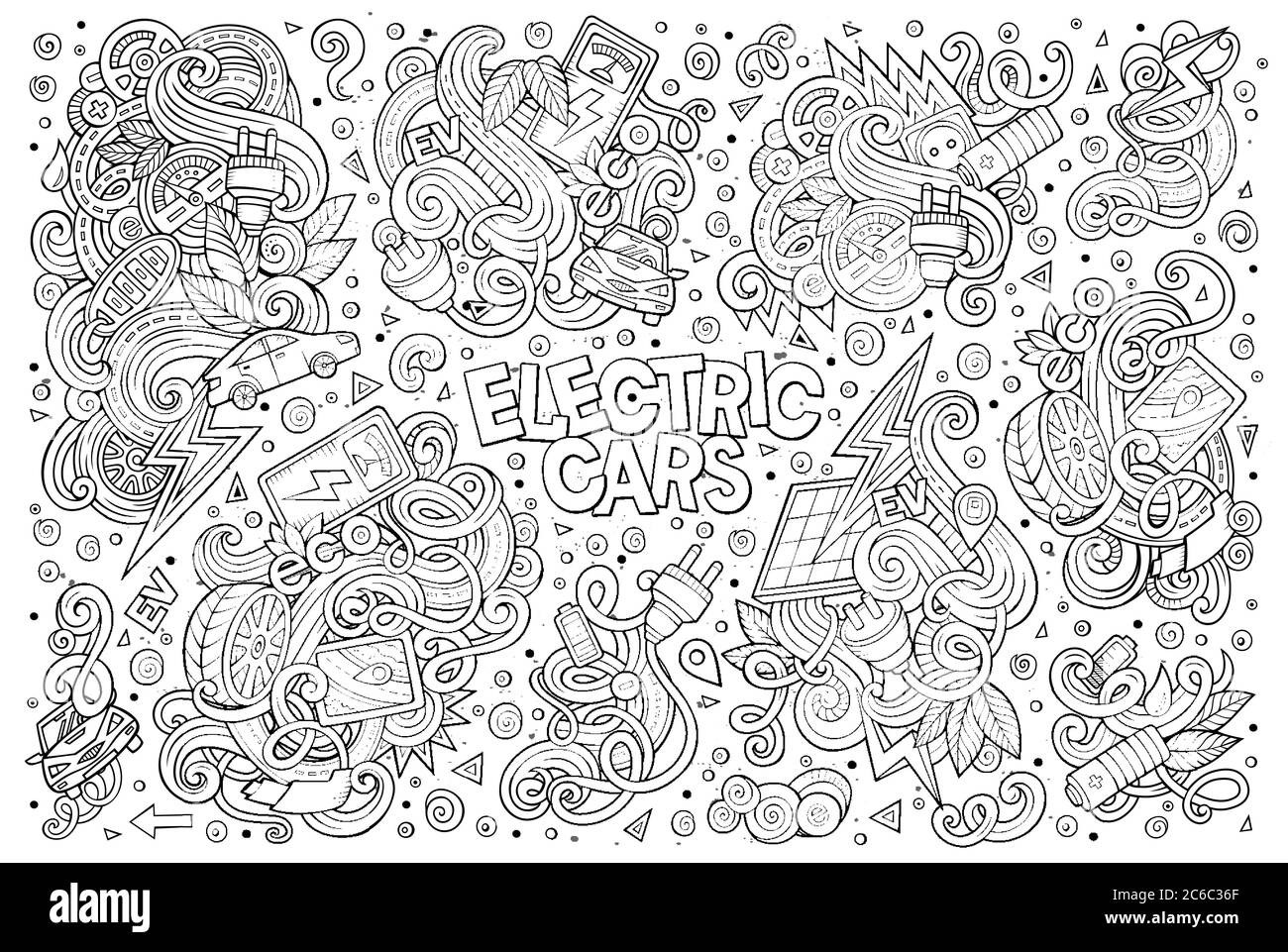 Jeu de dessins animés de dessins animés de véhicules électriques Illustration de Vecteur