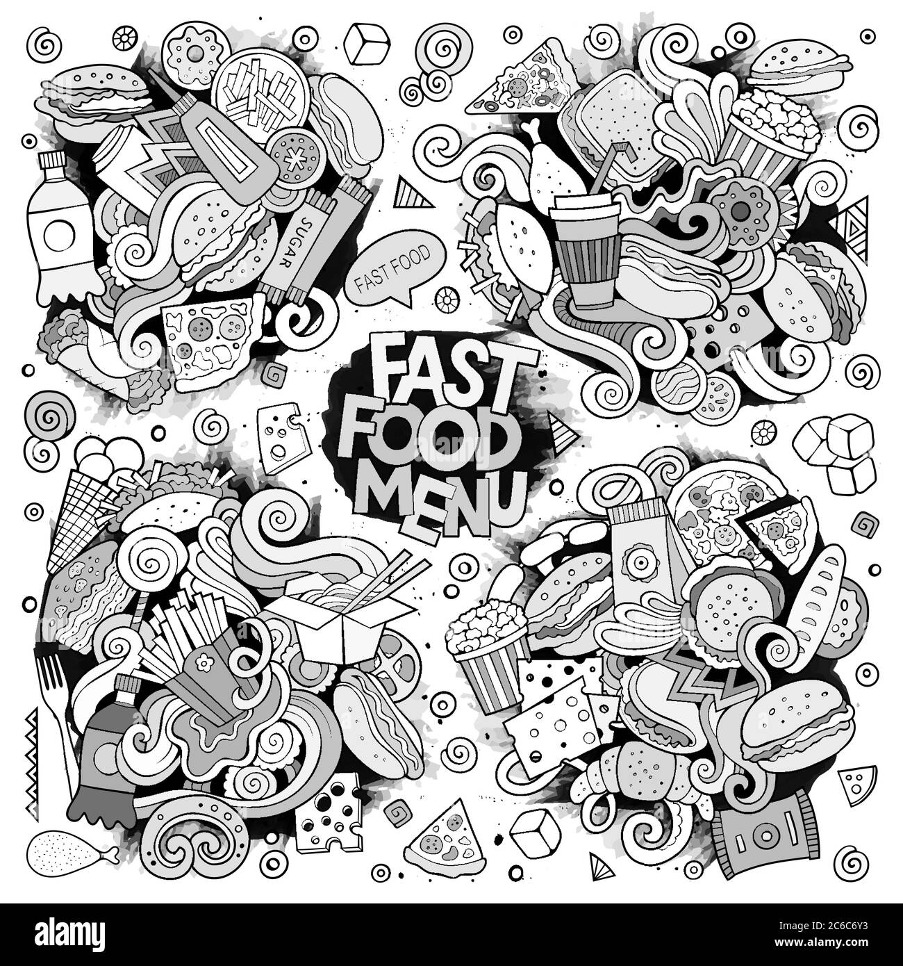 Dessin au trait vectoriel dessins à la main dessin dessin animé ensemble d'objets alimentaires Illustration de Vecteur