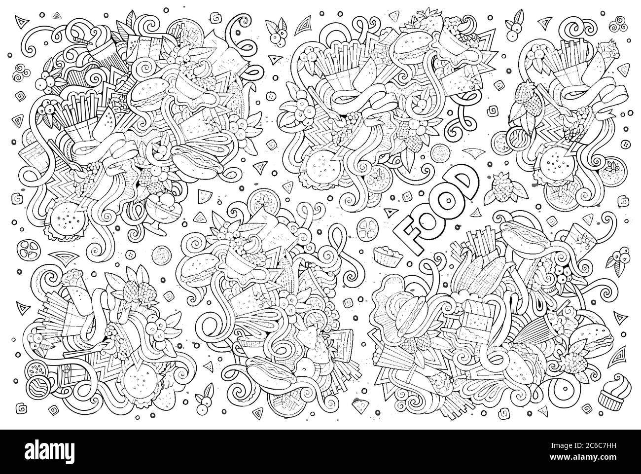 Dessin au trait vectoriel dessins à la main dessin dessin animé ensemble d'objets alimentaires Illustration de Vecteur
