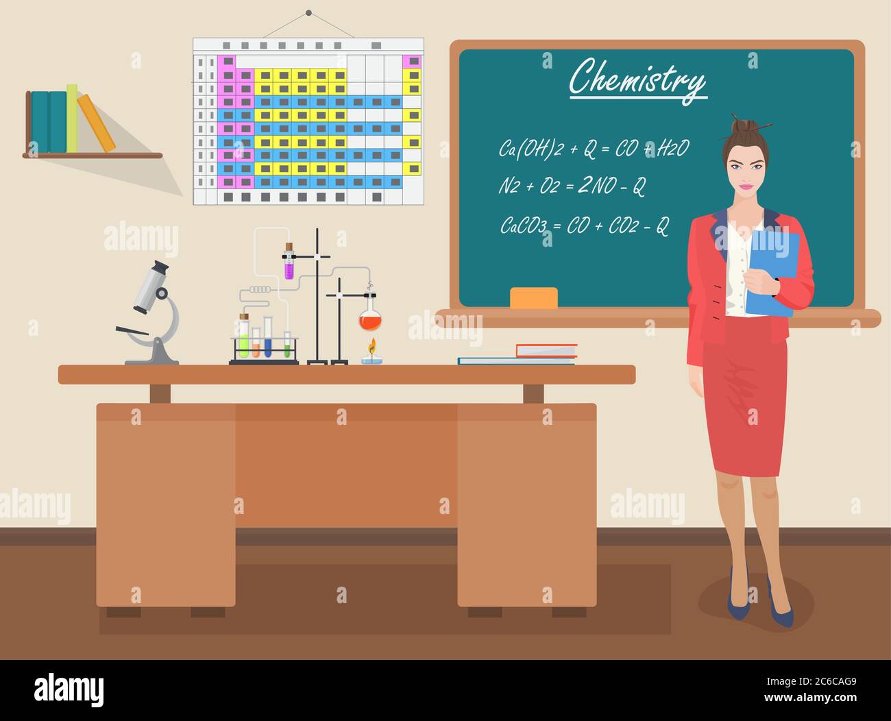 École chimique enseignante dans le concept de classe d'audience. Illustration vectorielle des connaissances des étudiants et des enseignants en sciences et en éducation. Illustration de Vecteur