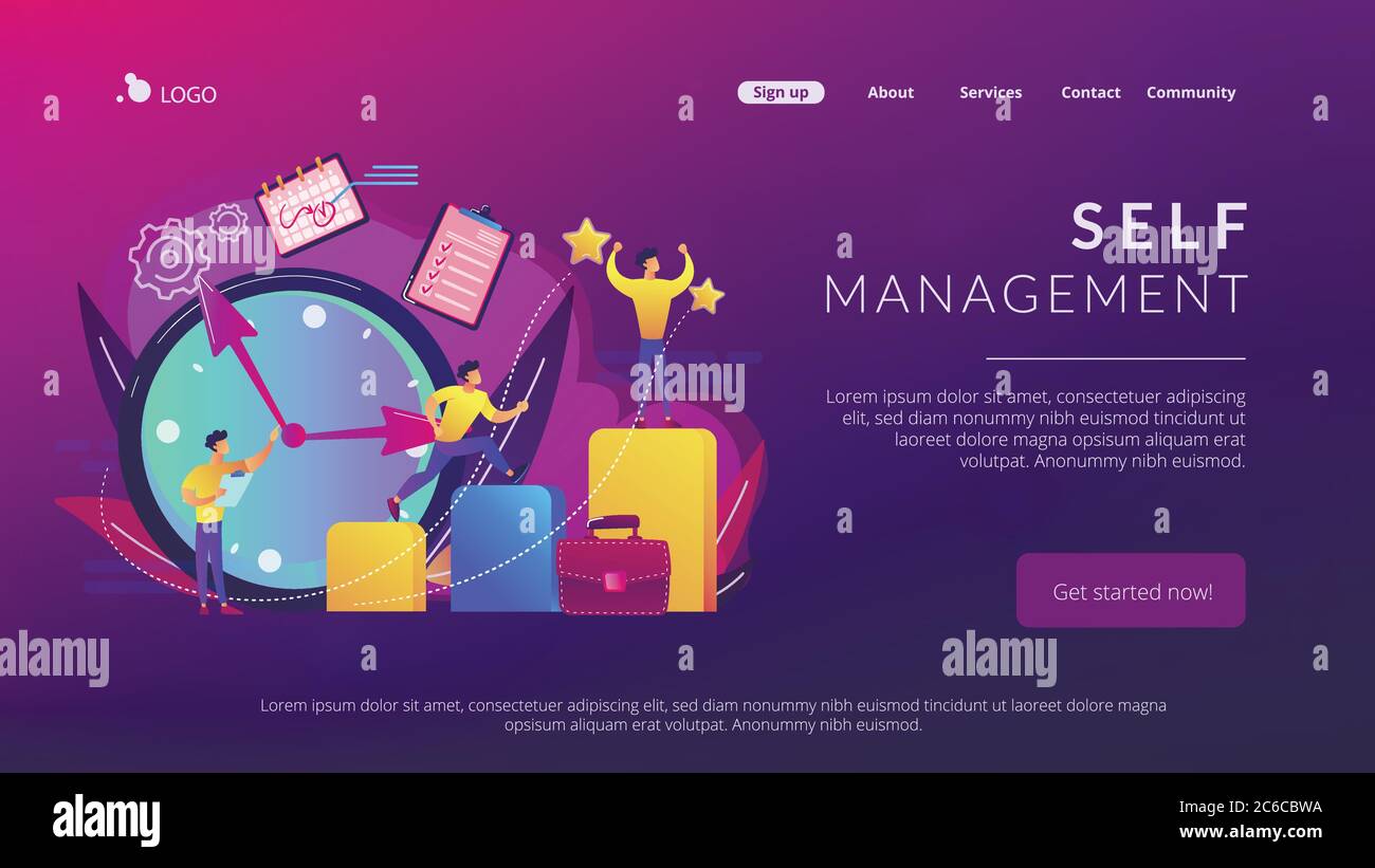 Page de renvoi du concept de gestion du temps. Illustration de Vecteur