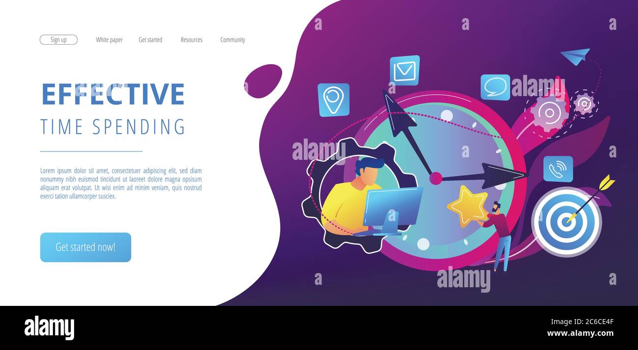 Page de renvoi du concept de gestion du temps. Illustration de Vecteur