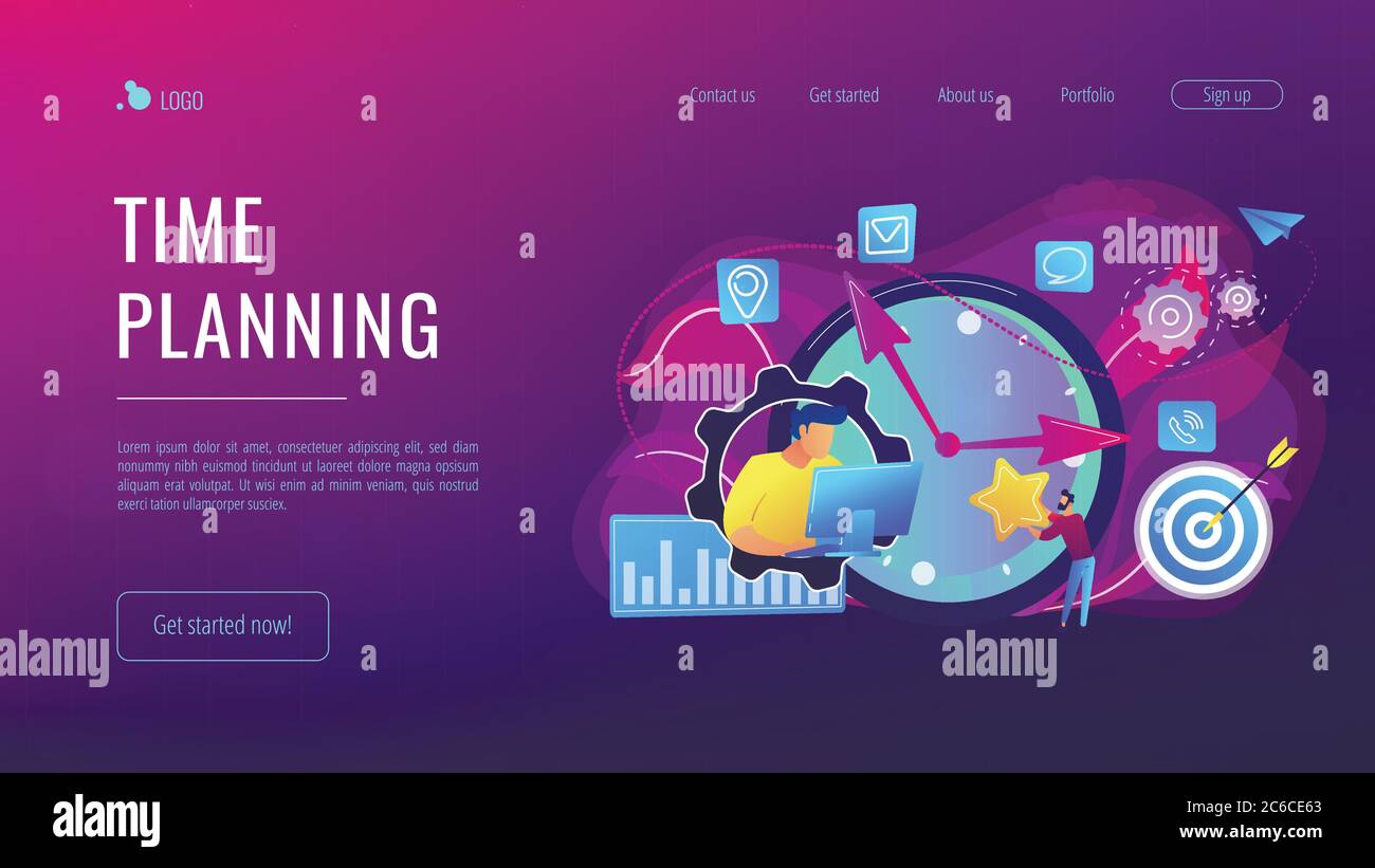 Page de renvoi du concept de gestion du temps. Illustration de Vecteur