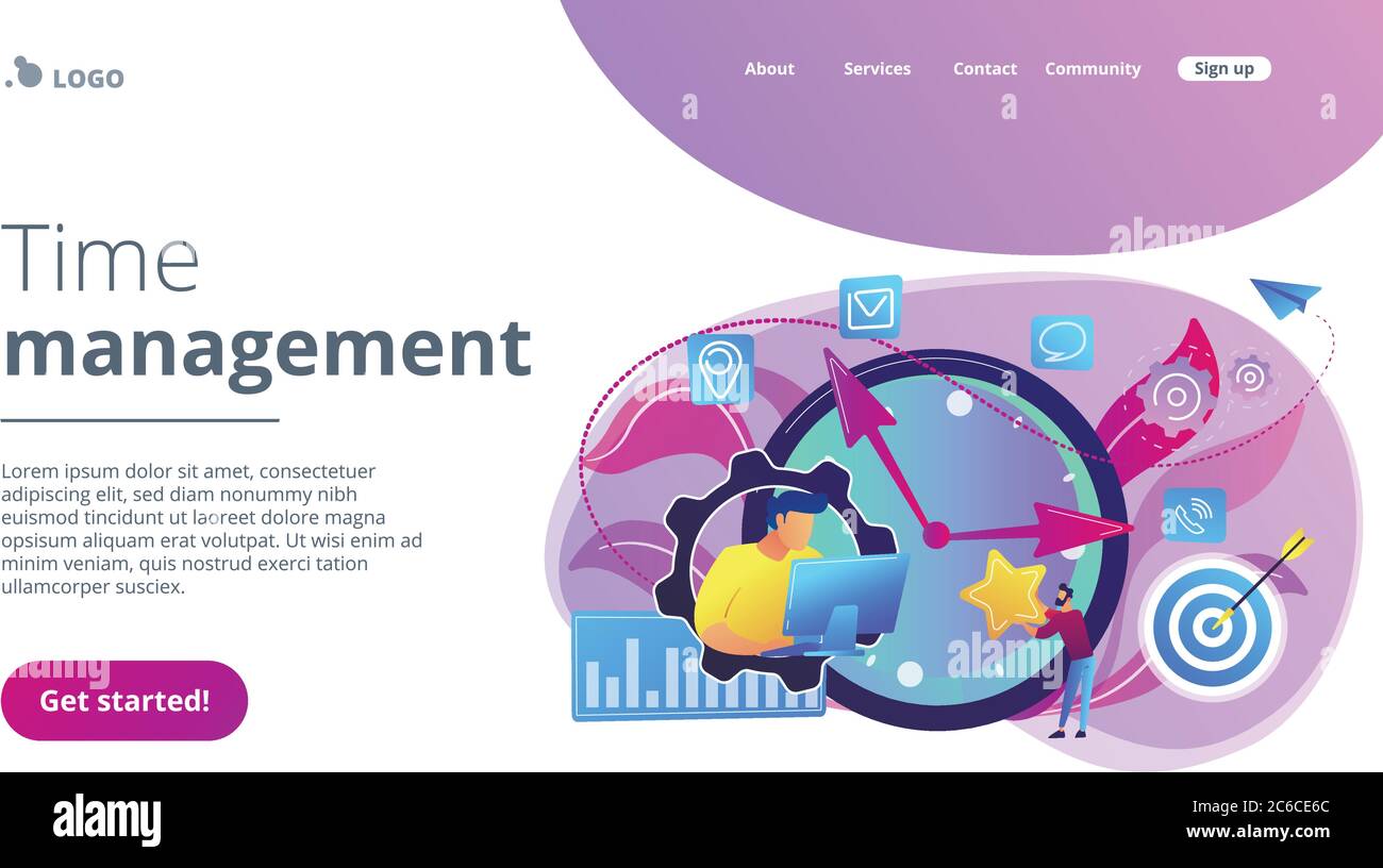 Page de renvoi du concept de gestion du temps. Illustration de Vecteur