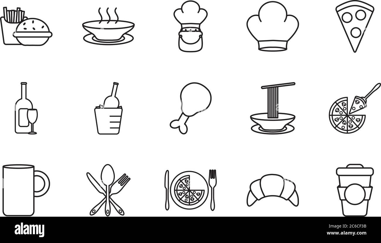 cuisse de poulet et icône de restaurant sur fond blanc, style de ligne, illustration vectorielle Illustration de Vecteur