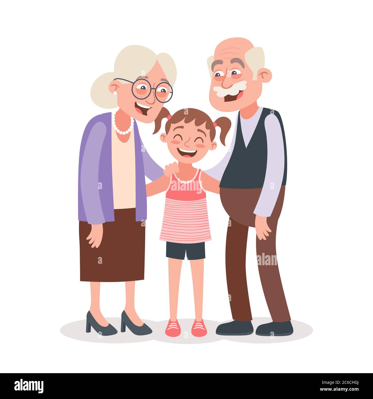 Portrait des grands-parents et de la petite-fille. Concept de jour pour grands-parents. Illustration vectorielle de style dessin animé, isolée sur fond blanc. Illustration de Vecteur