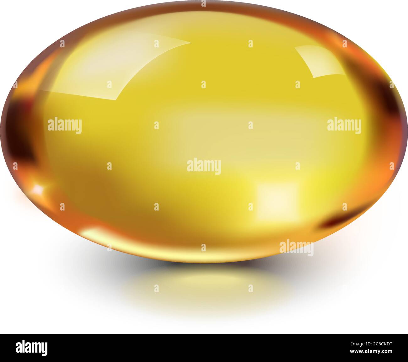 Capsule d'huile bulle ovale dorée isolée sur fond blanc. Vitamine E, A, oméga 3 à usage cosmétique. Modèle d'icône de pilule de gel antibiotique pour le foie, le poisson. Illustration de Vecteur