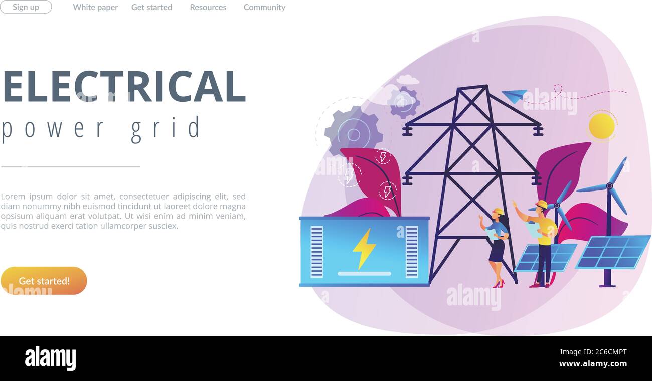 Page de renvoi du concept de stockage d'énergie. Illustration de Vecteur