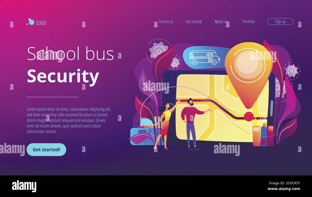 Page d'accueil du concept de système de suivi d'autobus scolaire. Illustration de Vecteur