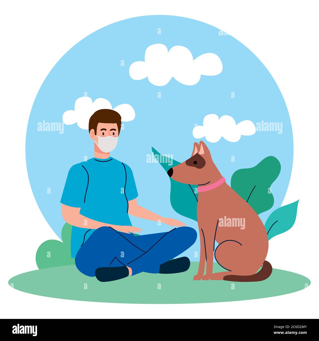 homme avec chien d'animal de compagnie, portant un masque médical, contre le coronavirus covid 19 Illustration de Vecteur