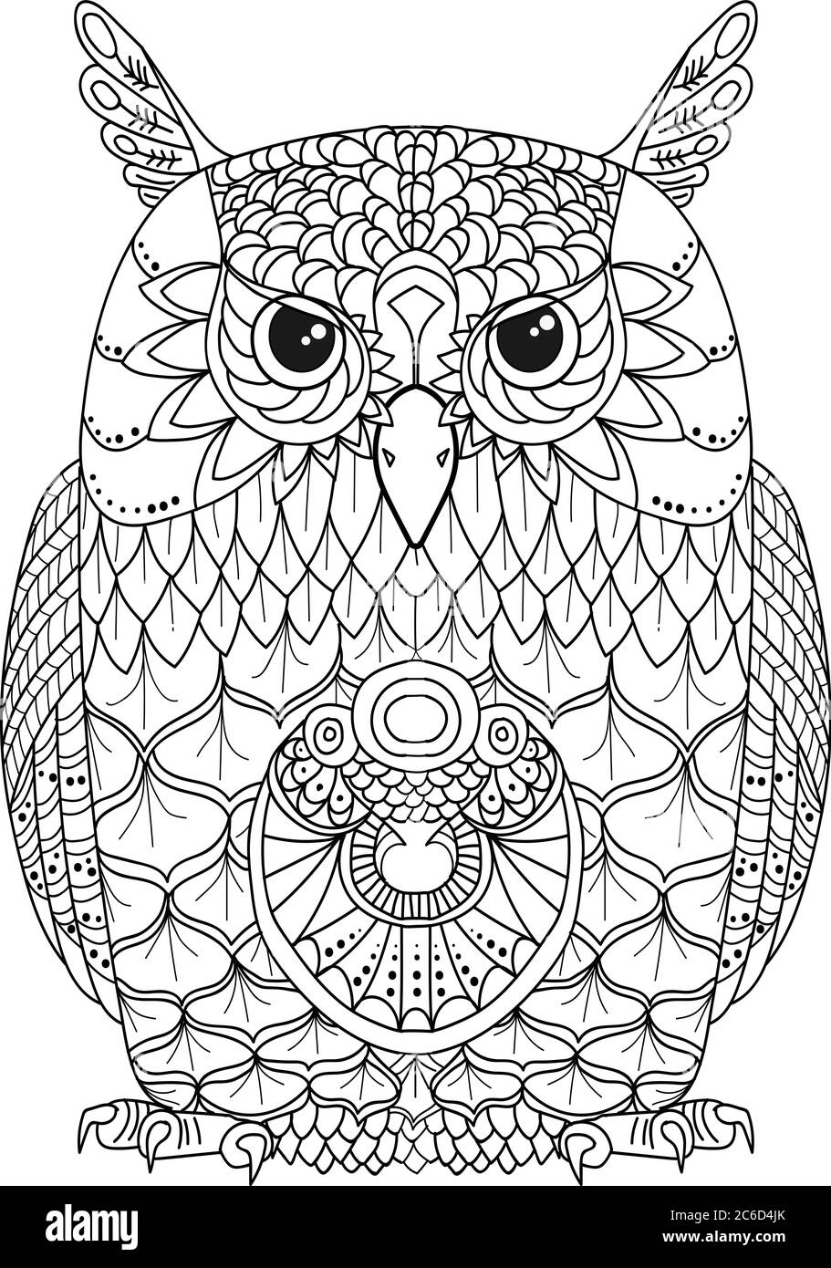 Illustration de la ligne image abstraite d'un hibou monochrome. Livre de coloriage. Isolé sur fond blanc. Illustration de Vecteur