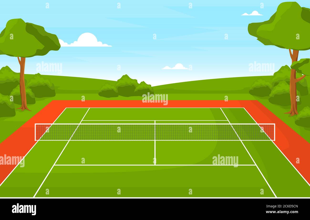 Terrain de tennis extérieur Sport jeu Loisirs dessin nature Paysage Illustration de Vecteur