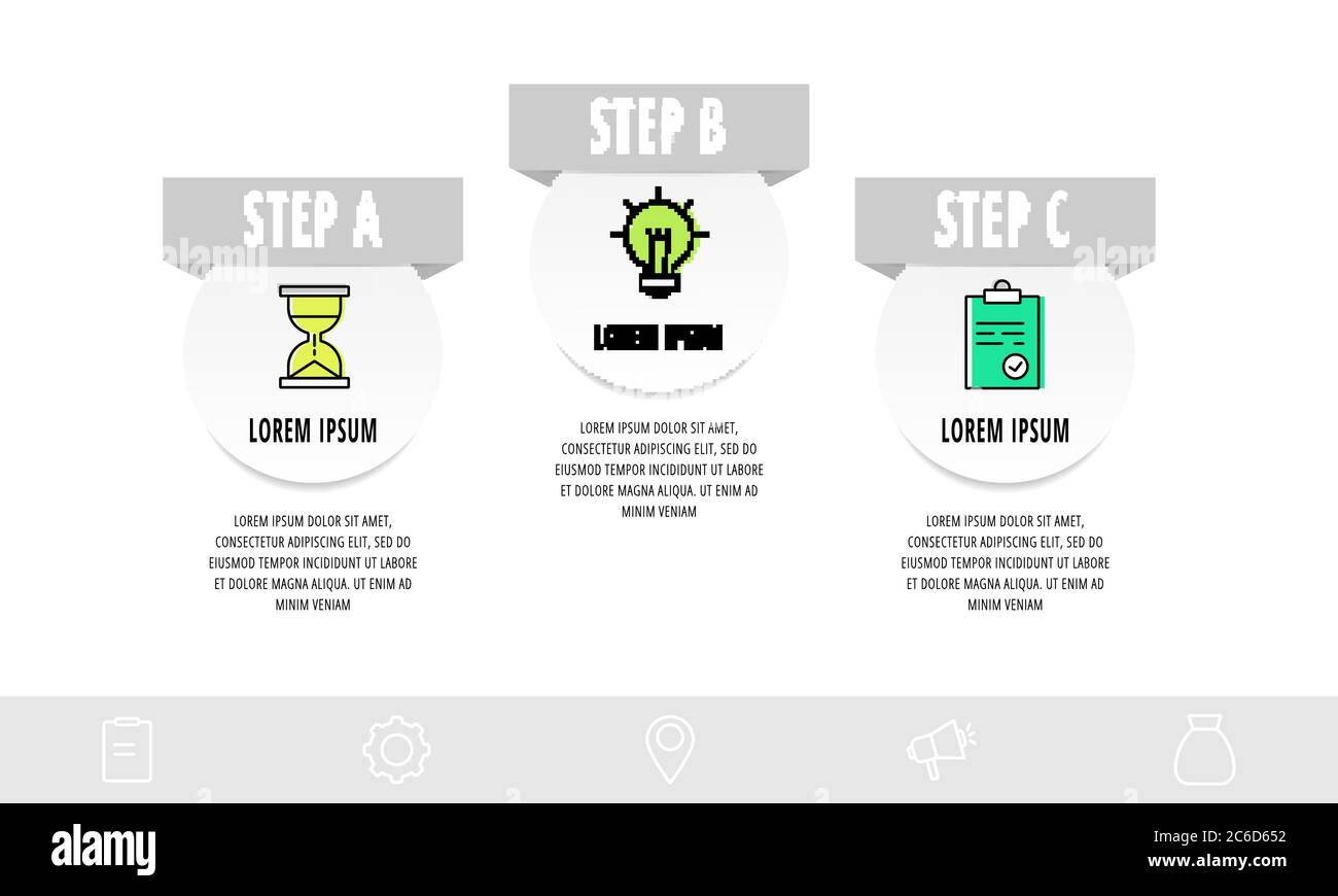 Infographies circulaires avec 3 étapes, pièces, icônes. Modèle vectoriel plat. Peut être utilisé pour les diagrammes, les entreprises, le Web, les bannières, la mise en page du flux de travail, les présentations Illustration de Vecteur