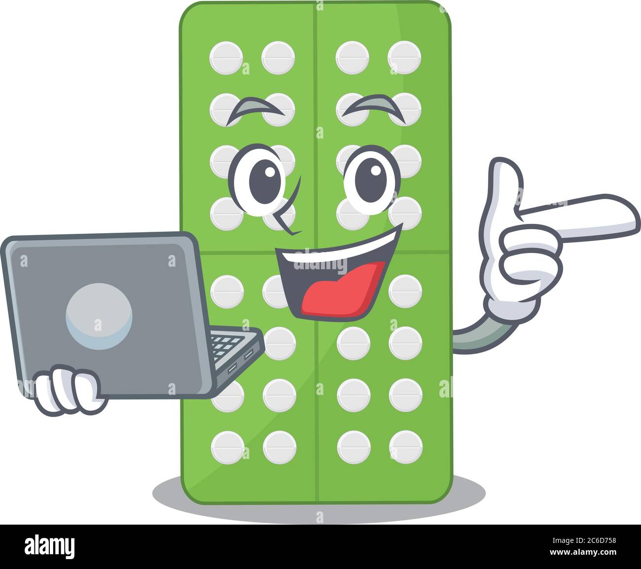 Un dessin animé net de pilules de médecine l travaillant à la maison pendant la pandémie Illustration de Vecteur