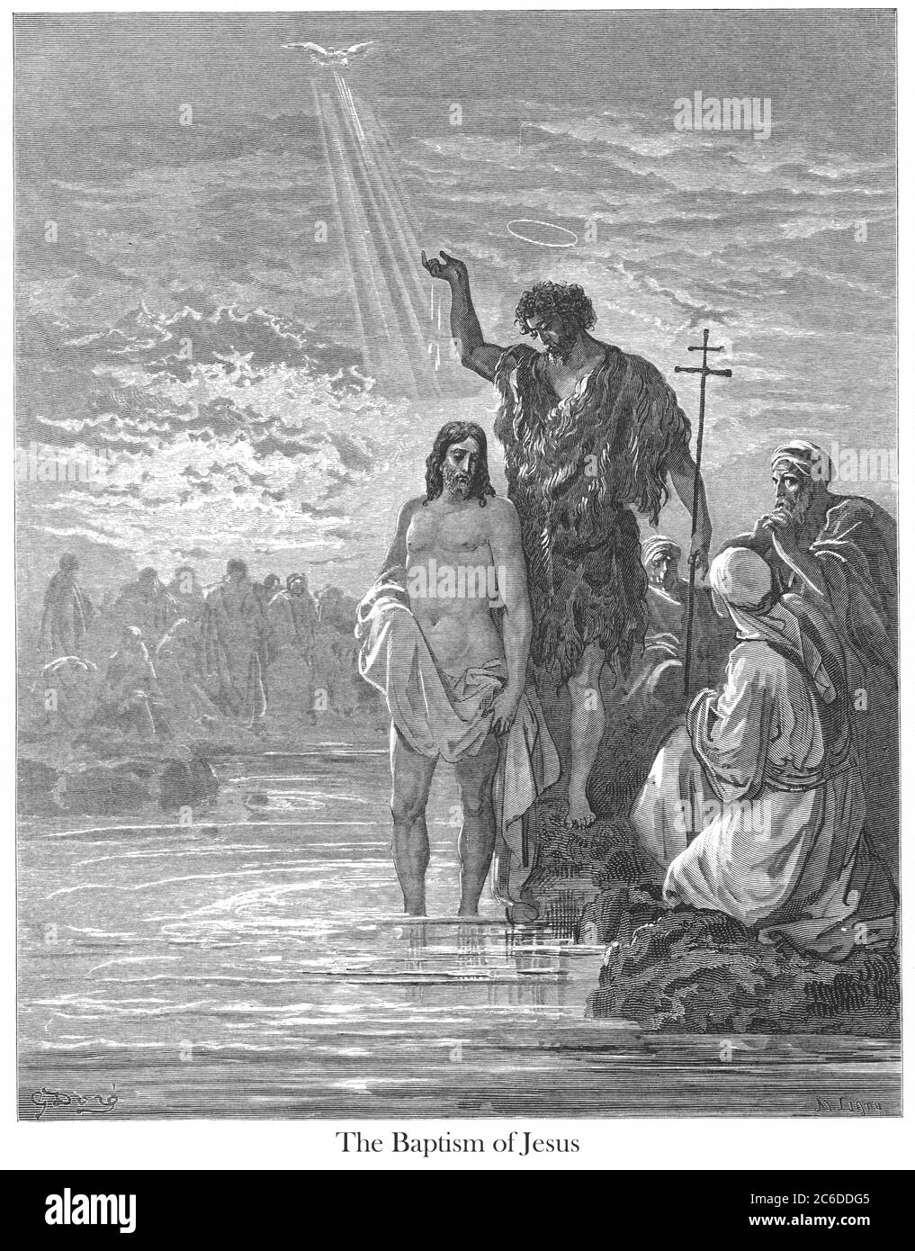 Le Baptême de Jésus par Jean-Baptiste [Marc 1:9-11] du livre 'Galerie biblique' illustré par Gustave Dore avec mémoire de Dore et lettre-presse descriptive par Talbot W. Chambers D.D. Publié par Cassell & Company Limited à Londres et simultanément par Mame à Tours, France en 1866 Banque D'Images