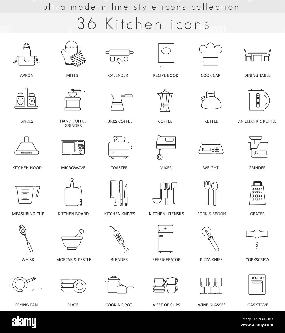 Vector Kitchen ultra moderne lignes de contour icônes pour le Web et les applications Illustration de Vecteur