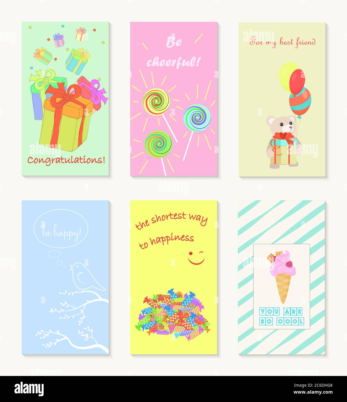 Anniversaire Et Vacances Invitation Cartes De Voeux Design Avec Ballon Bonbons Creme Glacee Et Arbre Image Vectorielle Stock Alamy