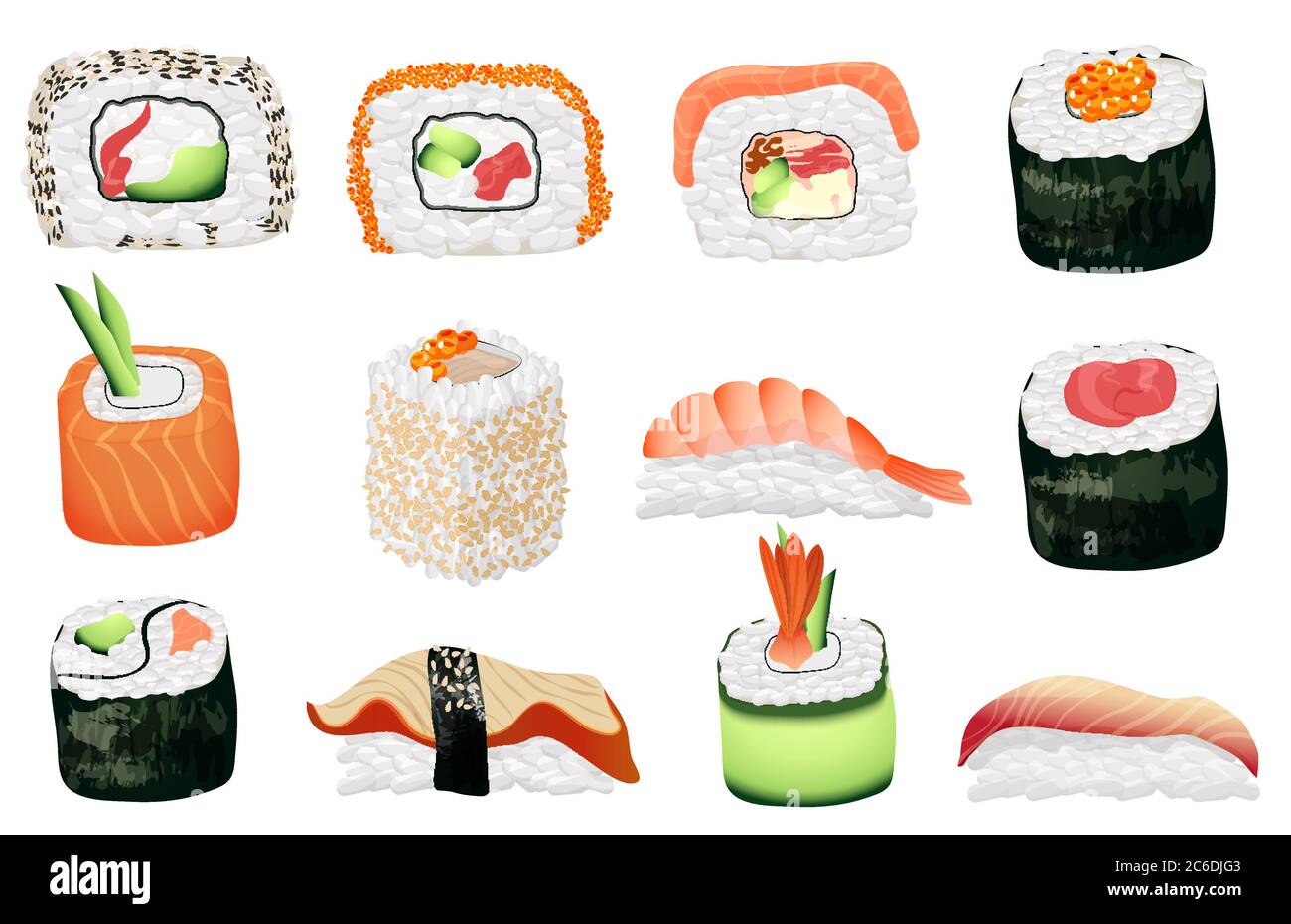 Ensemble sushi. Collection de sushis japonais Illustration de Vecteur