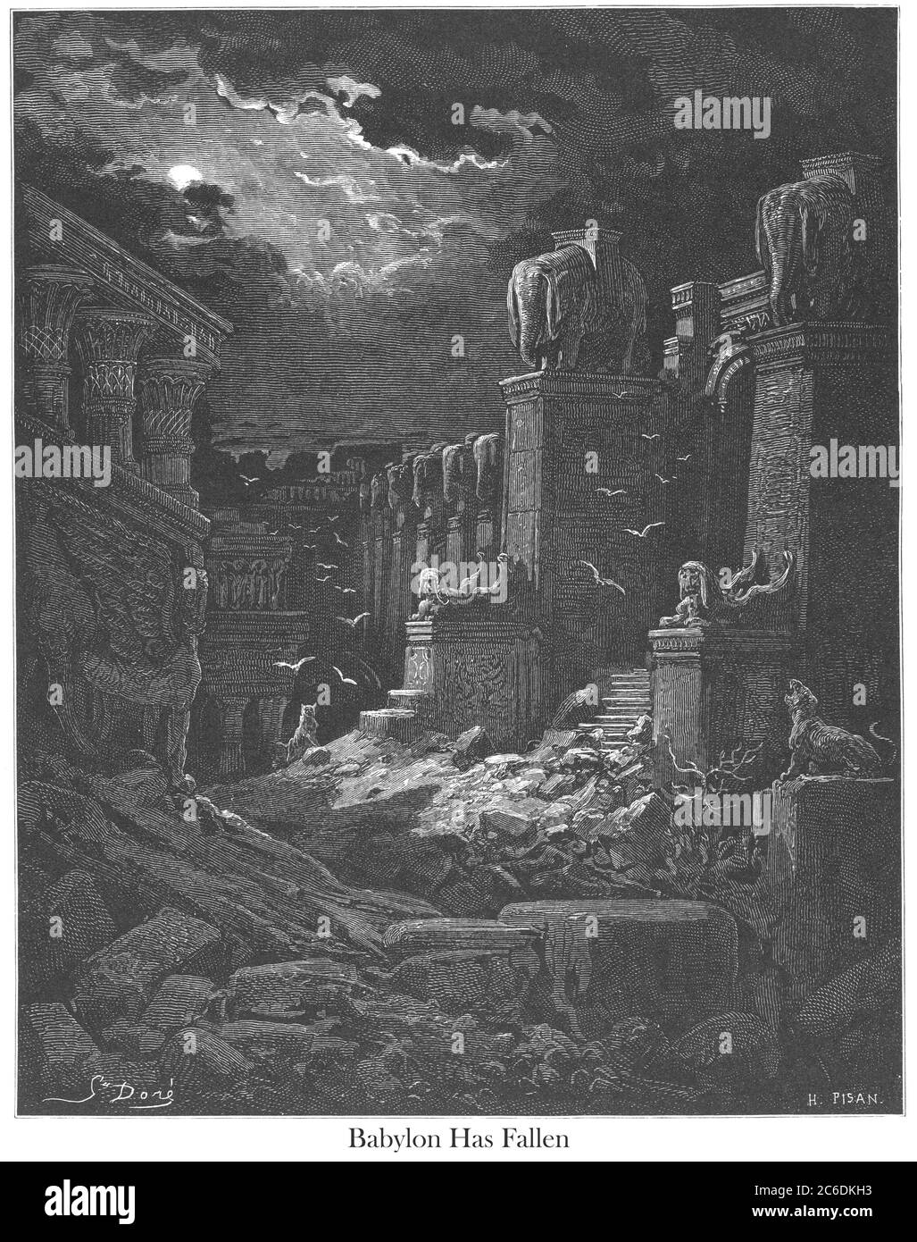 Babylone est tombé [Apocalypse 18:2] du livre 'Galerie de la Bible' illustré par Gustave Dore avec mémoire de Dore et lettre-presse descriptive par Talbot W. Chambers D.D. Publié par Cassell & Company Limited à Londres et simultanément par Mame à Tours, France en 1866 Banque D'Images