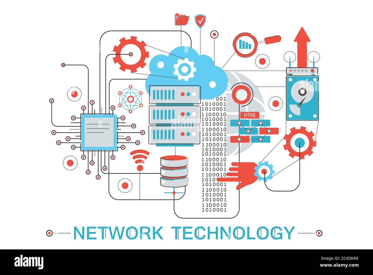 Design graphique moderne style infographique concept de la technologie réseau globale avec icônes, pour site Web, présentation et poster Illustration de Vecteur