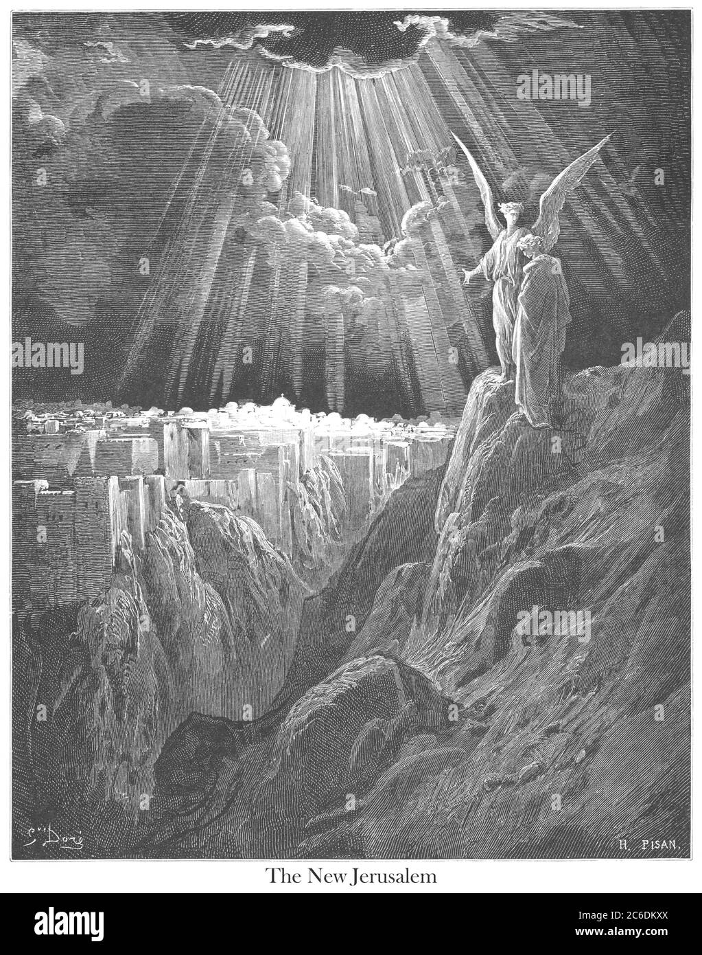 La nouvelle Jérusalem [Apocalypse 21:1-2] du livre 'Galerie de la Bible' illustré par Gustave Dore avec mémoire de Dore et lettre-presse descriptive par Talbot W. Chambers D.D. Publié par Cassell & Company Limited à Londres et simultanément par Mame à Tours, France en 1866 Banque D'Images