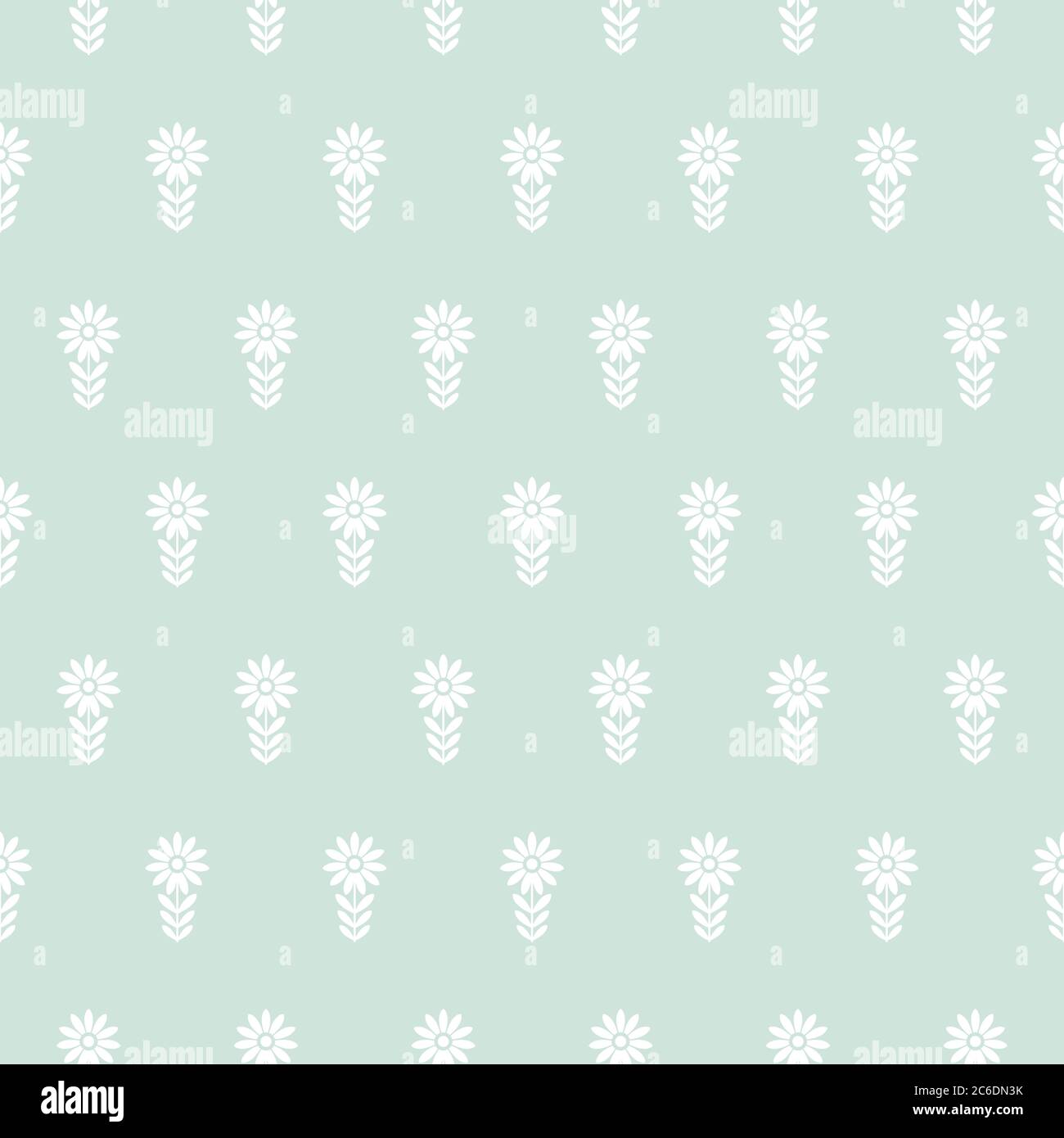 Motif fleuri camomille sans couture. Fond vert de fleur pâle avec fleurs blanches . Fond d'écran symétrique vectoriel. Décoration écologique nature pour l'impression. Illustration de Vecteur