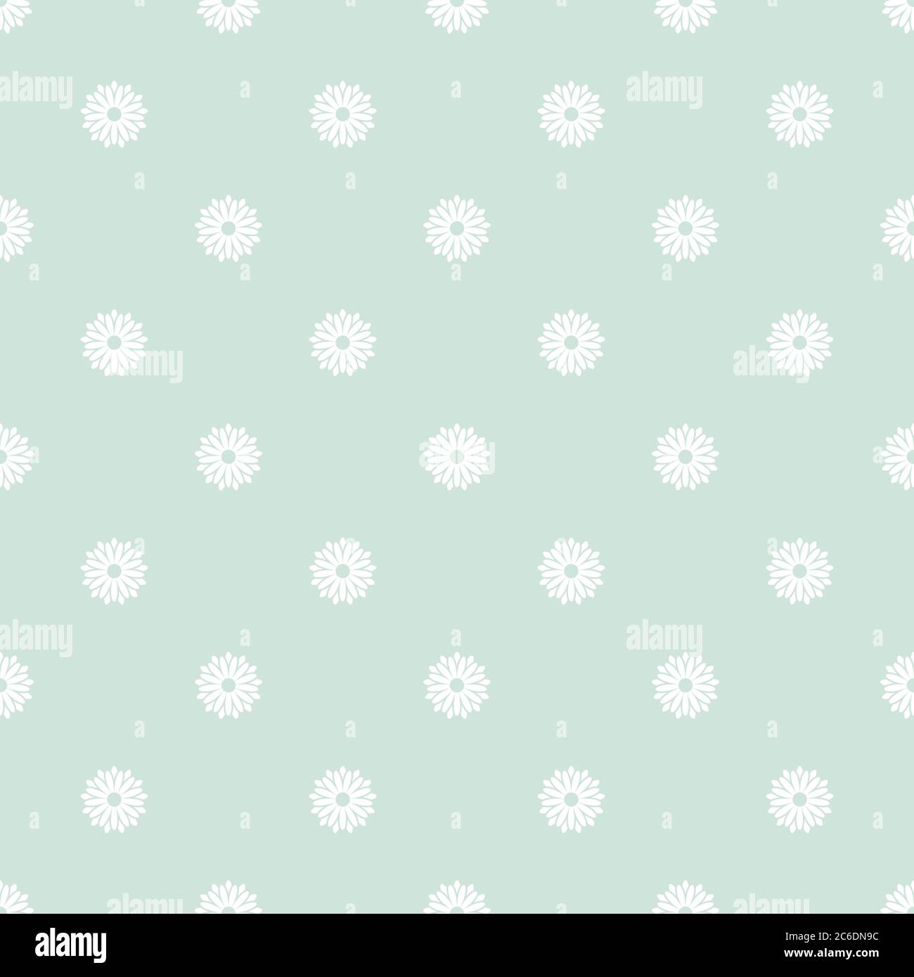 Motif fleuri camomille sans couture. Fond vert de fleur pâle avec fleurs blanches . Fond d'écran symétrique vectoriel. Décoration écologique nature pour l'impression. Illustration de Vecteur